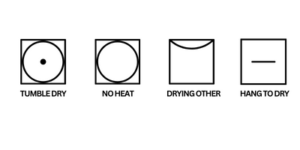 Symbols used to show you if an item can be tumbled dry, temperature or air-drying is needed.